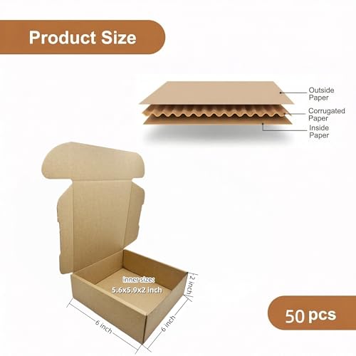 Small Sturdy Cardboard Box 6x6x2 Inch Mailing Corrugated Boxes Set of 10 - size: 6 x 6 x 2 inches