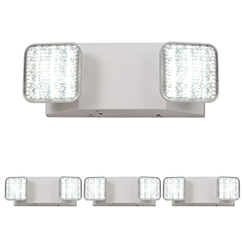TANLUX LED Emergency Lights with Battery Backup, Two Head Adjustable Commercial Emergency Lights, UL Listed, AC 120/277V, Hardwired Emergency Exit Light Fixtures for Business - 4 Pack(White) - color: White, size: 4 Pack