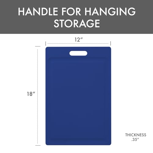 Dexas NSF Certified Polysafe Cutting Board with Handle and Juice Well, 12 x 18 inches, Reversible Kitchen Cutting Board, Blue - color: Blue, size: 18"L x 12"W