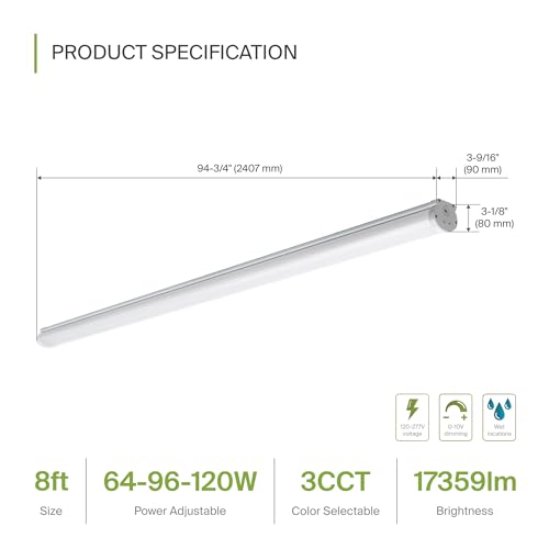 ASD 8FT LED Vapor Tight Light Fixture - 64W/96W/120W 120-277V 3500/4000/5000K Selectable Dimmable Vapor Proof Lighting, Seamless Linkable Commercial Wall Light, Walk in Freezer, UL DLC 6 Pack - color: 8ft, size: 6 Pack
