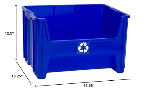 READYSPACE Commercial Industrial Heavy Duty Stackable Open-Front Recycling Bin Box Containers, 12.5 Gallon (Pack of 3), Blue - size: 12.5 Gallon (Pack of 3)
