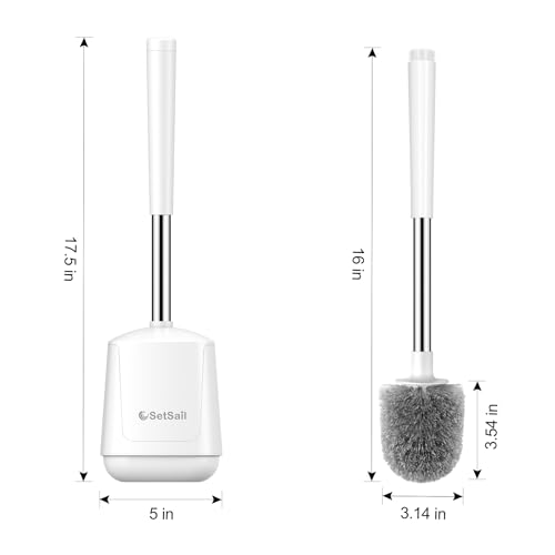 SetSail Toilet Brush 2 Pack, Self Closing Lid Toilet Bowl Brushes Holder and Extra Long Handle Ventilated Toilet Brush Set for Bathroom Cleaning, Nylon Bristles, Pure White - color: Pure White, size: 2 packs