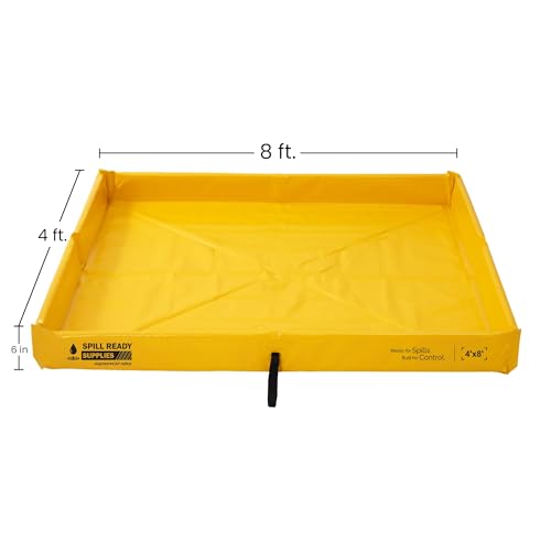 Spill Ready 4' x 8' Foam Wall Spill Containment Berm, 22oz PVC - 115 Gallon Sump, 4x8 Folding Duck Pond, Yellow with 0.75" Drain - Reusable Oil, Fuel & Chemical Spill Containment Tray - size: 4' x 8'