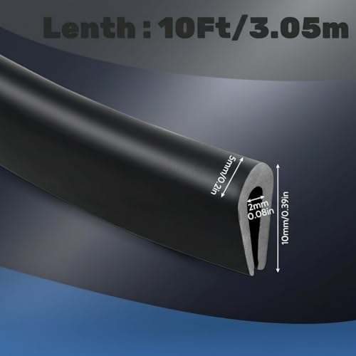 Tondiamo 10 Feet Black Rubber U Channel Edge Trim Door Seal Strip - color: Black, size: 10 Feet,1/16 Inch