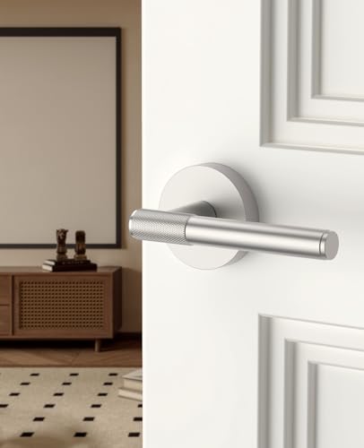 Asidrama 4 Pack Brushed Satin Nickel Passage Interior Door Handles - color: Brushed Satin Nickel, size: Passage, style: 4pack