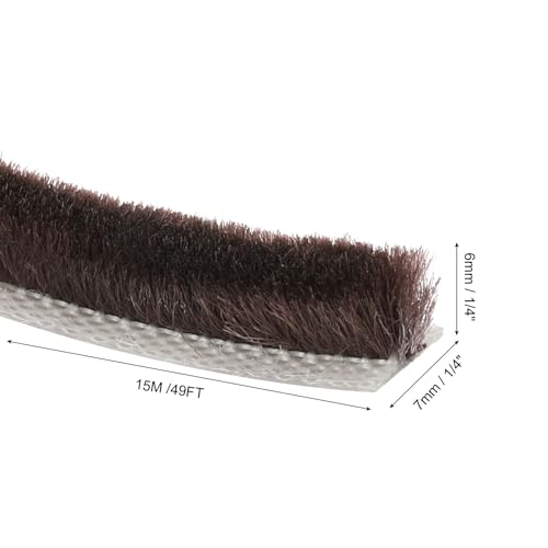 uxcell Self Adhesive Brush Seal Weather Stripping 1/4" x 9/32" x 49ft, Door Brush Strip for Sliding Sash Door Window Wardrobe Seal, Brown - color: Brown, size: 1/4" x 9/32" x 49ft