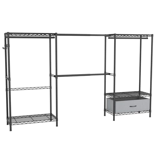 Golpart Heavy Duty Clothing Rack with Adjustable Shelves Clothes Wardrobe - color: Black, size: 15"DX(70-88)"WX74.5"H