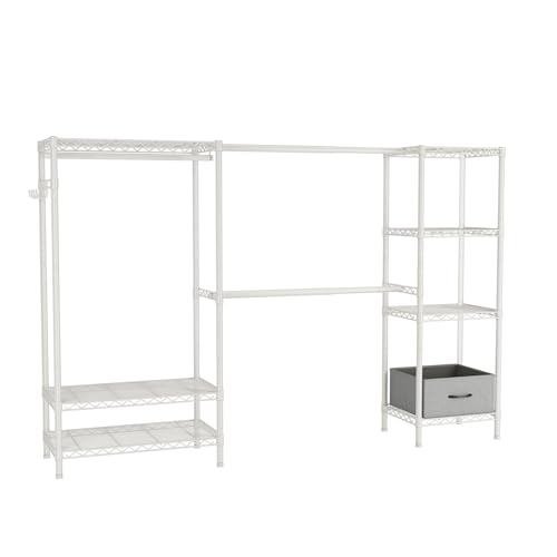 Golpart Heavy Duty Clothing Rack with Adjustable Shelves Clothes Wardrobe - color: White, size: 15"DX(70-87)"WX74.5"H