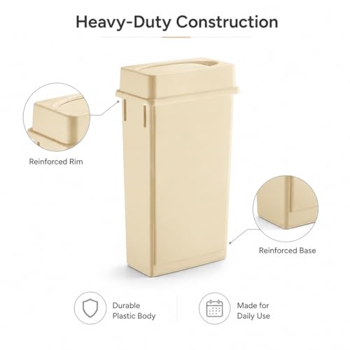 23 Gallon Slim Rectangular Commercial Trash Can, Heavy Duty Plastic Indoor Waste Bin for Kitchen, Office, Restaurant, School, Restroom & Janitorial Use (Beige, with Lid) - color: Beige