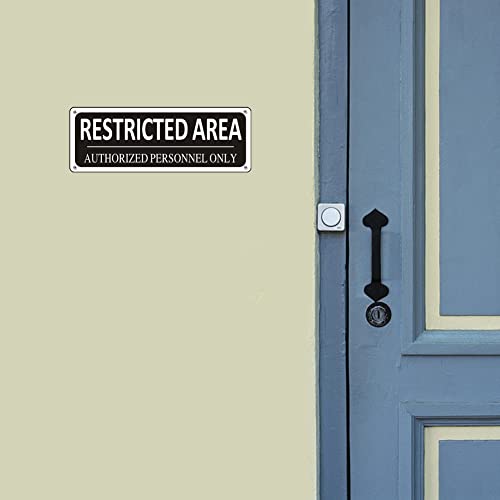 (2 Pack) Restricted Area Sign Authorized Personnel Only, 10" x 3.5" Metal Restricted Area Sign for Outdoor, Do Not Enter, Aluminum, Rust free, Fade Resistant,Weatherproof, Black - color: Restricted Area Sign-01A