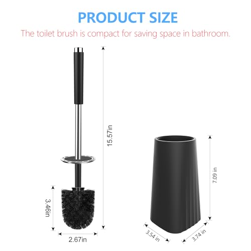 SetSail Toilet Brush, Compact Size Toilet Bowl Brush and Holder Toilet Brushes for Bathroom with Stainless Steel Handle Toilet Cleaner Brush with Durable Scrubbing Bristles, Splash-Proof - color: Black, size: 1 pack
