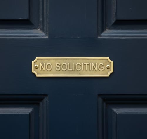 Brass NO SOLICITING Door Sign Plaque 22x5 cm – Wall Mount Entryway Sign with Screws for Home Office Business Front Door Privacy Notice Decorative Metal Signage - color: NO SOLICITING
