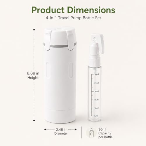 4-in-1 Travel Dispenser Bottle, TSA Approved Leak Proof Refillable Travel Toiletry Containers for Lotion & Cream, 4 Pack 30ml Trip Kit with Labels, Portable for Business Trip & Daily Use (White) - color: White