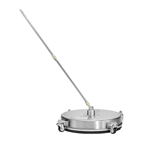 VEVOR 18 Inch Pressure Washer Surface Cleaner, 4000 PSI Stainless Steel Attachment with 4 Wheels, 2 Nozzles, 1/4 Inch Quick Connect and 2 Wands for Concrete, Patio, Deck - size: 18 Inch w/ Wand & Wheels