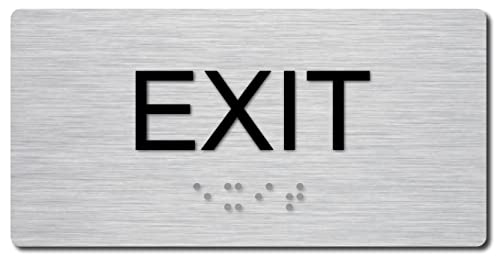 ADA Compliant Tactile Exit Sign (3" X 6" Brushed Aluminum/Black) - color: Brushed Aluminum/Black
