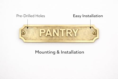 Brass PANTRY Door Sign Plaque 22 x 5 cm – Wall Mounted Kitchen Storage Label Plate with Screws – Home, Restaurant, Café, Office, Commercial Signage Identifier - color: PANTRY