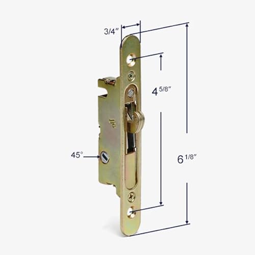 Sliding Glass Door Replacement Mortise Lock with Face Adapter Plate, 4-5/8” Screw Holes, 45 Degree Keyway- Fix and Repair Glass Door Mortise Locking Mechanism - size: Small Mortise Lock and Keeper
