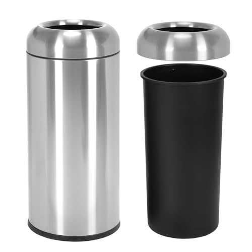 16 Gallon Large Trash Can with Detachable Lid Indoor Use Stainless Steel Garbage Can Wear Resist Commercial Big Garbage Bin for Office Bedroom Restaurant