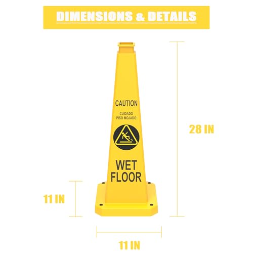 28" Yellow "Caution Wet Floor" Safety Cones 6-Pack with Base - color: Yellow, size: 28"