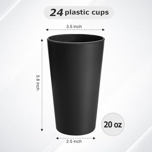 HEYCOME 24 Pcs Unbreakable Plastic Cups Set, 20 oz Reusable Plastic Cups, Stackable Water Tumblers, Drinking Cup for Kitchen, Outdoor, BPA-free, Dishwasher Refrigerator and Microwave Safe, Black - color: Black, size: 20 oz