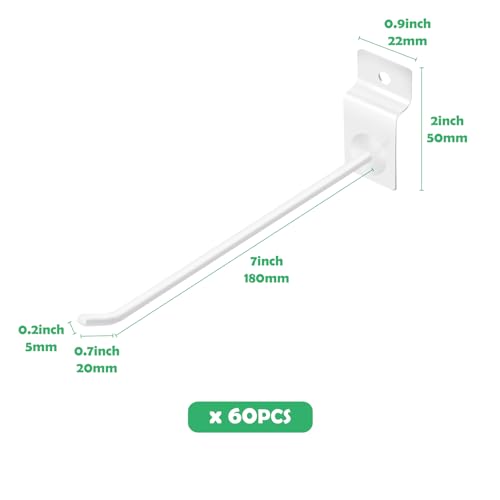 60Pcs 8 Inches Slatwall Hooks Assortment Set, Heavy Duty Metal Panel Display Slat Wall Hooks, Pegboard Gridwall Display Hangers for Garage Shop Retail Display Organization (White) - color: White, size: 8 Inches