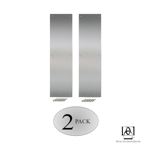 Deck the Door Decor | Door Push Plate - Screw Mount - Multiple Sizes & Finishes (Satin Nickel, 3 x 12)(Pack of 2) - color: Satin Nickel, size: 3 x 12" ( 2 Pack)