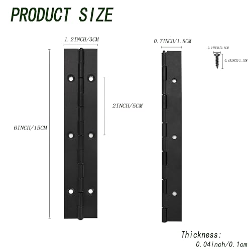 6 Pack Continuous & Piano Hinges,6 inches Black 304 Stainless Steel Hinges 0.04" Thickness Heavy Duty Continuous Hinges with Holes for Pianos,Door,Wooden Boxes,Cabinet (6inches/15cm) - size: 6inch