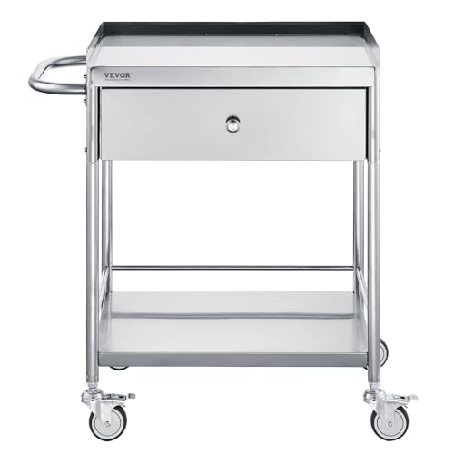 VEVOR Stainless Steel Utility Cart with Wheels - Medical/Dental Lab Cart - 2 Shelves/1 Drawer - style: Catering Cart