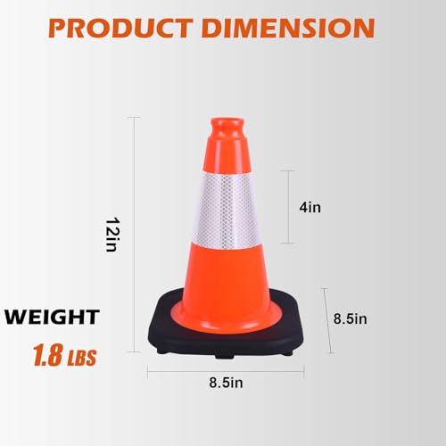 4-Pack 12" Orange Flexible Traffic Cones - Reflective PVC Safety - color: Orange, size: 12inch
