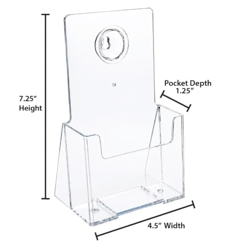 SOURCE ONE Acrylic Deluxe 4 Inch Wide Trifold Brochure Holder with Buisness Card Holder Counter Top or Wall Mount Use - color: Clear, size: 1 Pack