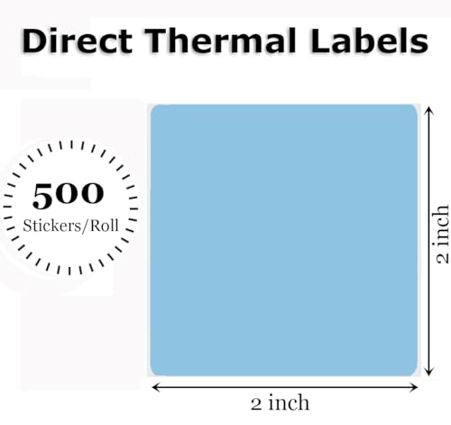 2" x 2" Thermal Labels Stickers Blue, Square Thermal Shipping Stickers, Multipurpose Inventory Self-Adhesive Direct Thermal Label for Small Business (500 Labels/Roll) - color: Blue, size: 2" x 2"