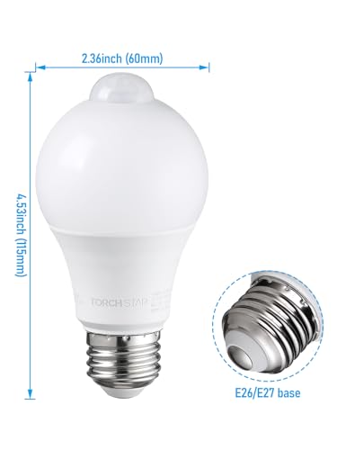 TORCHSTAR 2-Pack A19 Motion Sensor LED Light Bulb, 900LM, E26 6000K - color: Pure White (6000k)