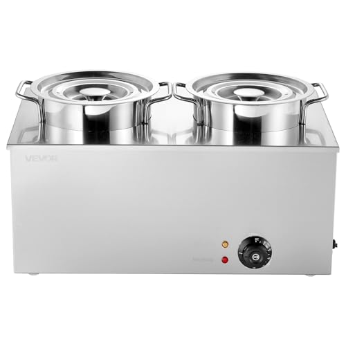 VEVOR Electric Soup Warmer, Two 6.34QT Stainless Steel Round Pot with 86~185°F Adjustable Temp, 1200W Commercial Bain Marie Compatible with Pans, Soup Station for Restaurant, Buffet - size: 2×6L Pots