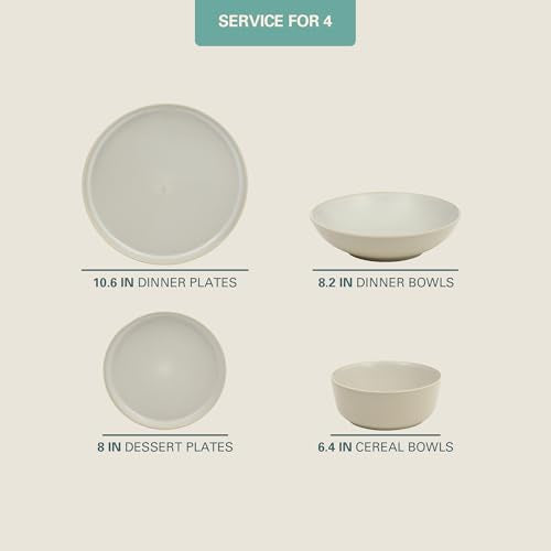 Gibson Elite Tribeca Loft 16-Piece Dinnerware Set – Matte Cream and White Reactive Glaze Stoneware, Double Bowl Round Plates and Bowls – Modern Neutral Tableware for 4, Dishwasher & Microwave Safe - color: Matte Cream & White (Tribeca Loft)
