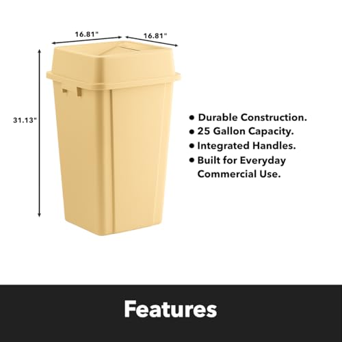 Beige, 25 Gallon Square Commercial Trash Can with Swing Lid, Heavy-Duty Garbage Can, Industrial Trash Bin for Restaurants/Warehouse/Commercial Facilities - color: Beige, size: 25 Gallon with Lid