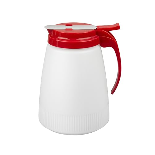 Restaurantware-Chef 101 48 Ounce All Purpose Syrup Dispensers, 10 Honey Dispensers - Red Top, Stainless Steel Slide Cover, Plastic Pancake Syrup Bottle, Perfect For Diners, Restaurants, Home - color: Red, size: 48 Ounces, style: 10 Count