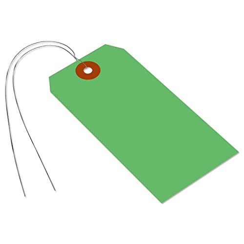 SmartSign Pack of 1000 Dark Green Blank Shipping Tags with Pre-Attached Wires, Size-5, 13pt Thick Cardstock Tags, 2.375" x 4.75" Paper Hang Tags with Reinforced Fiber Patch - color: Dark Green, size: Wired - Pack of 1000