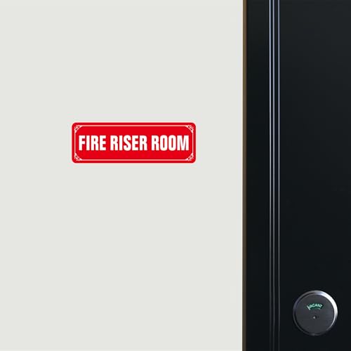 (2 Pack) Fire Riser Room Sign, Self Adhesive Rust Free and Reflective Aluminum Metal Sticker Signs for Wall and Door (9 x 3 inches, Red/White) - color: Red /White