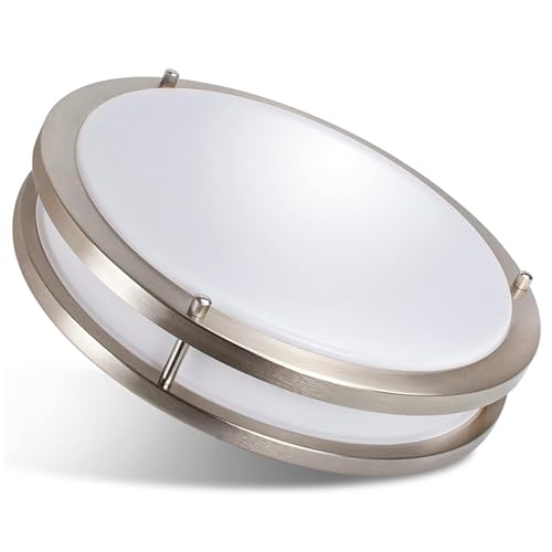 Drosbey 50W Dimmable LED Ceiling Light Fixture, 13.2in Flush Mount Light Fixture, Ceiling Lamp for Bedroom, Kitchen, Bathroom, Hallway, Super Bright 5000 Lumens, 3000K Warm White - color: Brush Nickel, size: 50W