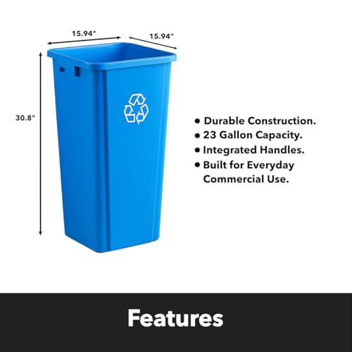 Blue, 23 Gallon Square Commercial Trash Can, Heavy-Duty Garbage Can, Industrial Trash Bin for Restaurants/Commercial Facilities/Warehouses - color: Blue, size: 23 Gallon