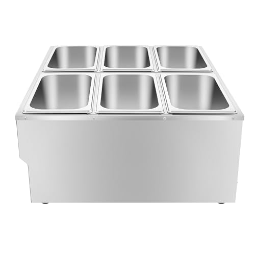 6-Pan Electric Commercial Food Warmer Steamer, 110V 850W Stainless Steel Buffet Countertop Buffet Steamer Steam Table Wet Heat (6-pan)