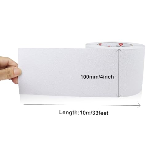BOMEI PACK Anti Slip Traction Tape,4 Inch x 33 Ft,Heavy Duty Non Slip Tape,Grip Tape for Stairs, Tread Step, Indoor & Outdoor Use,Waterproof Stairs Non Skid Treads (White) - color: White