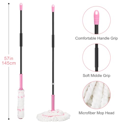 KeFanta Self Wringing Twist Mop, Microfiber Floor Mop with Wringer, 57 inch - color: Pink (1 Handle & 1 Mop Head)