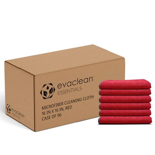 EvaClean Essentials Premium Microfiber Cleaning Cloth 16"x16" - Reusable, Washable, Non-Scratch, Microfiber Towels for Cleaning, Dusting, Polishing, High Absorbency & Durability, Red, 96-Pack - color: Red