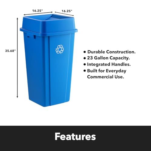 Blue, 23 Gallon Square Commercial Trash Can with Swing Lid, Heavy-Duty Garbage Can, Industrial Trash Bin for Restaurants/Warehouse/Commercial Facilities - color: Blue, size: 23 Gallon with Lid