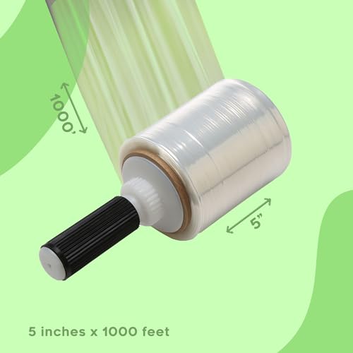 The Boxery 5" x 1,000 ft Clear Hand Stretch Wrap with Reusable Handle Included - 12 Rolls | Standard-Duty Film for Pallet Wrapping, Moving & Packaging