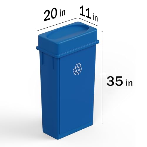 23 Gallon Blue Rectangular Slim Trash Can with Drop Shot Lid | Great for Home, Commercial, or Restaurant Use. - color: Blue, size: 23 Gal + Lid