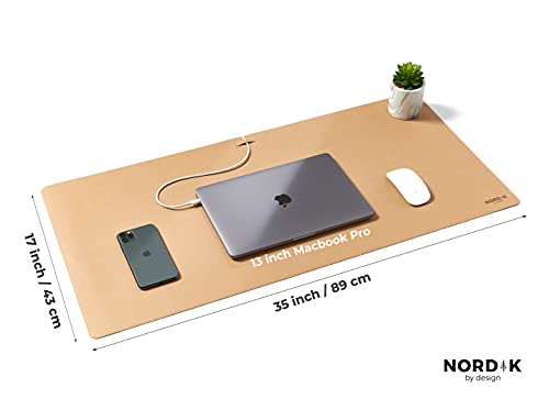 Nordik Leather Desk Mat -Champagne Beige- Large Leather Desk Pad 35x17 in - color: Champagne Beige
