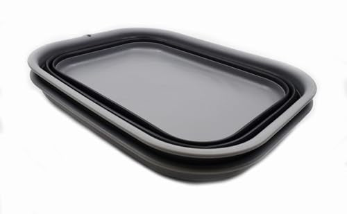 SAMMART 12L (3.17 Gallon) Collapsible Tub - Foldable Dish Tub - Portable Washing Basin - Space Saving Plastic Washtub (1, Grey/Black)