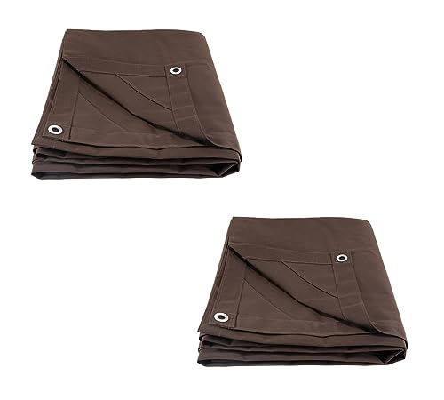 (2 Pack) 6' x 8' Dark Brown Canvas Tarp 12oz - Water Resistant & Breathable - Heavy Duty Tarps - Multipurpose Tarpaulin Cover for Camping Tent - color: Dark Brown (2 Pcs), size: 6' x 8'